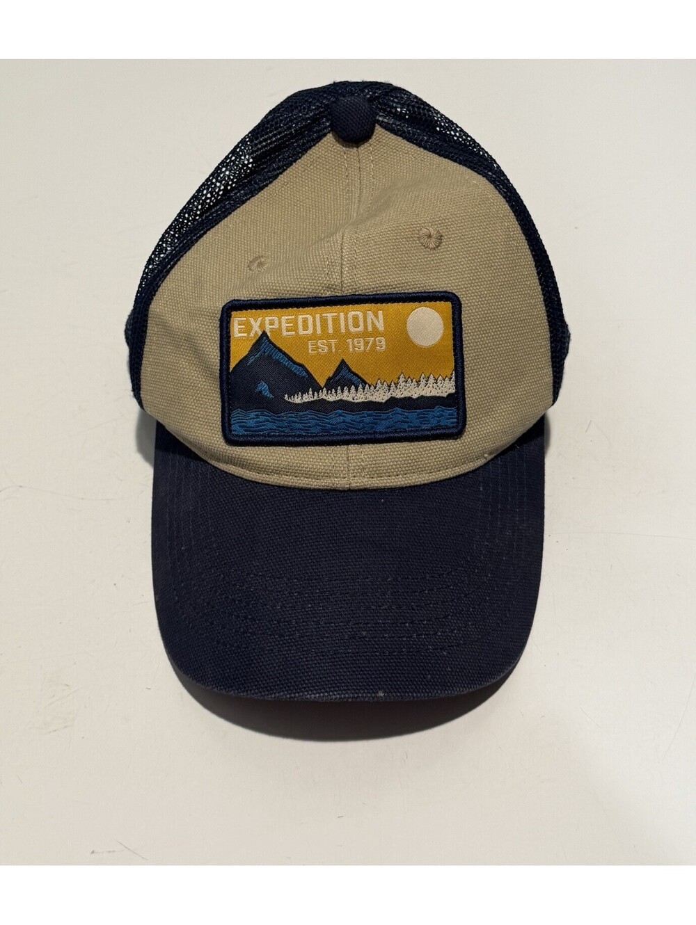 Mens George Trucker Hat Patch Expedition One Size Tan Navy Mesh SnapBack